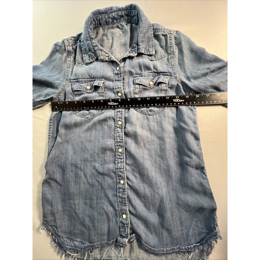 Gap Kids Denim Western Snap Button Shirt XL Distressed Shirt Tail - Picture 3 of 11